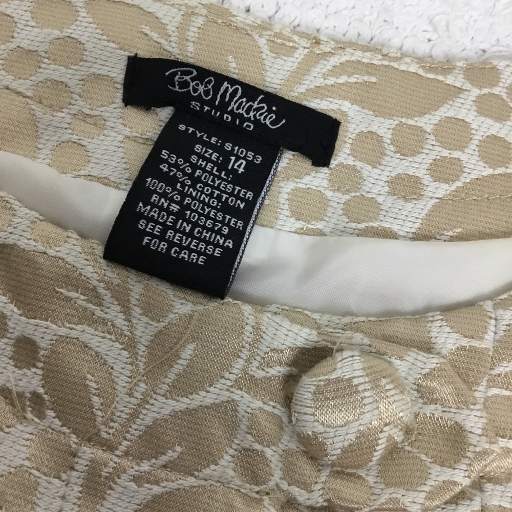 BOB MACKIE Creamy Gold Botanic Polka Dots Print Peplum Jacket Size 14 - Picture 10 of 12
